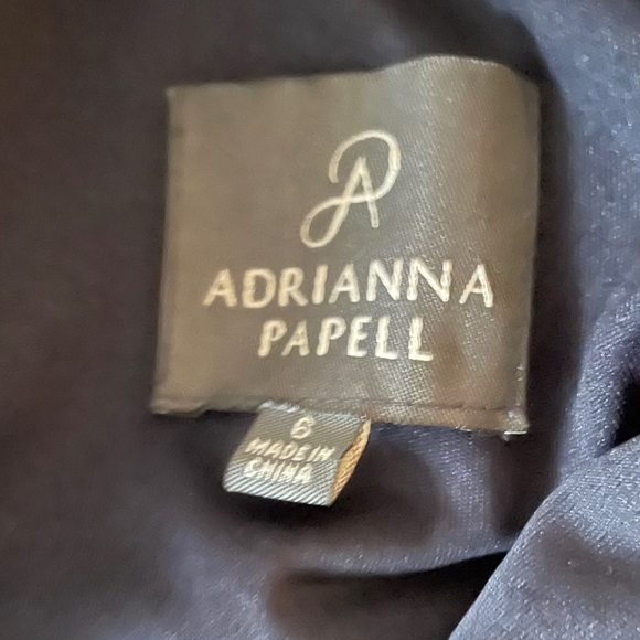 Adrianna Papell Navy Cape-Sleeved Evening Lace Gown One Shoulder Dress Size 6 - Picture 12 of 13